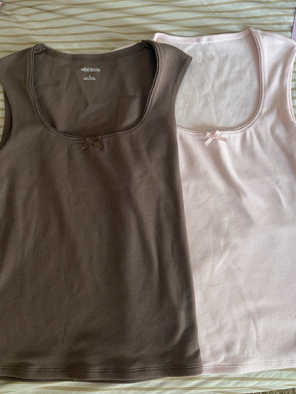 wild fable Pink and Brown Scoop Neck Tank Tops with Bow Detail